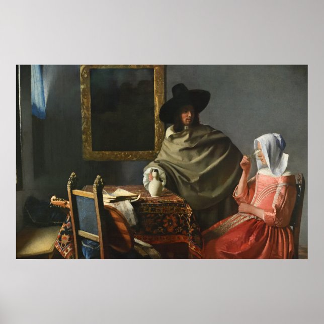 Affiche Le verre de vin (c.1661) — Vermeer (Devant)