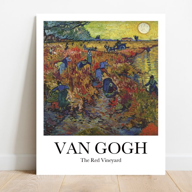 Affiche Le vignoble rouge par Vincent van Gogh (Van Gogh's vibrant "The Red Vineyard" poster. Lush red rows & swirling sky in iconic brushstrokes)