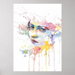 Affiche Le visage de la femme de couleur aquarelle