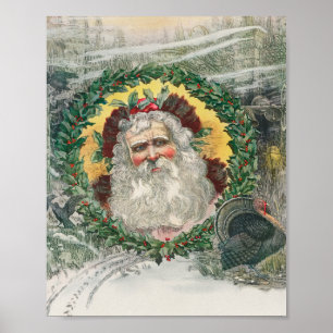 Affiche Le visage du Père Noël au milieu d'un Noël
