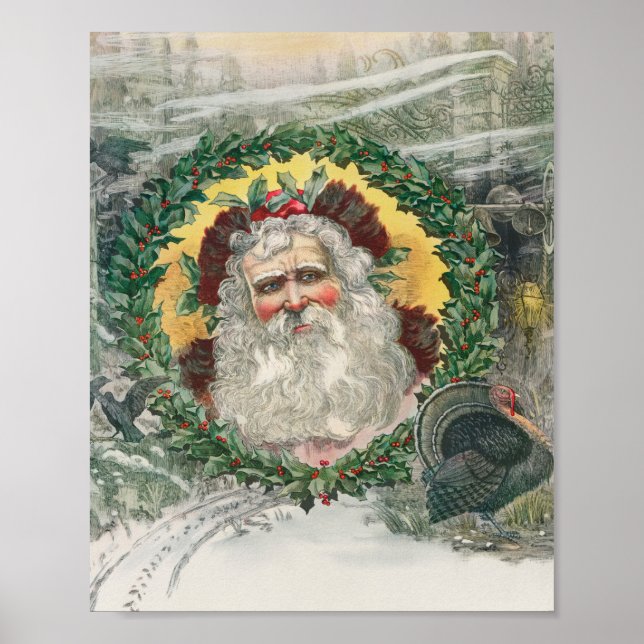 Affiche Le visage du Père Noël au milieu d'un Noël (Devant)