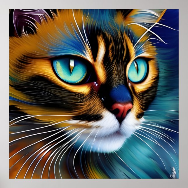 Affiche Le visage d'un mignon Lynx pointe Siamese (Devant)