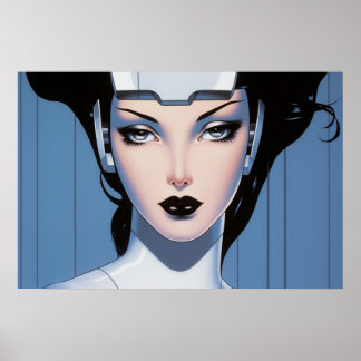 Affiche Le visage d'une peinture d'aérographe Cyborg