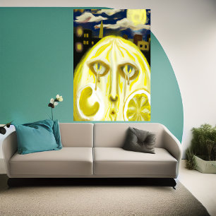 Affiche Le visage en citron jaune en pleurs   AI Art Poste