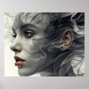 Affiche Le Voile Fumé sur le Visage d'une Femme sur un Mur
