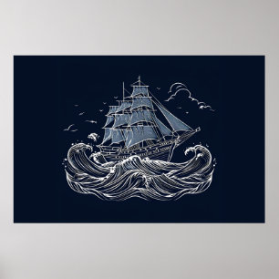 Affiche Le voyage majestueux du voilier dans la houle