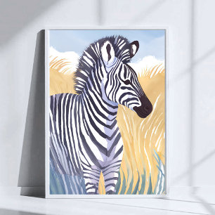 Affiche Le Zèbre   Animal de Safari Aquarelle Nature