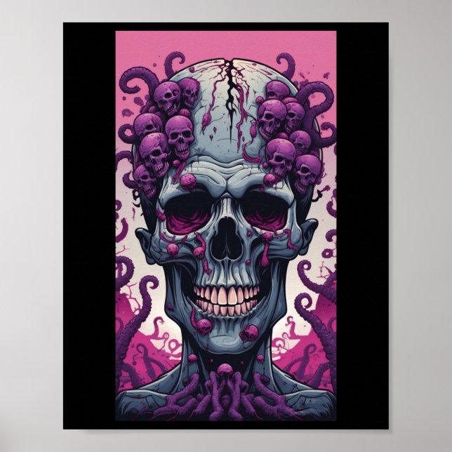Affiche Le Zombie A Le Cerveau Couvrant Sa Tête (Devant)