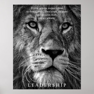 Affiche Leadership motivationnel du lion noir et blanc