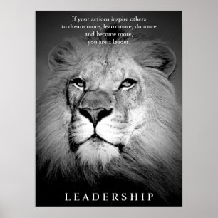 Affiche Leadership motivationnel du lion noir et blanc