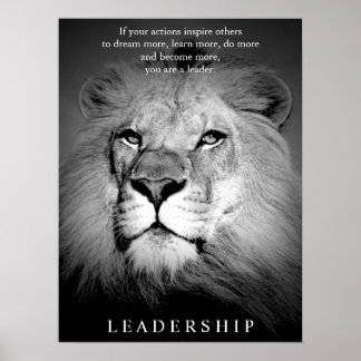 Affiche Leadership motivationnel du lion noir et blanc