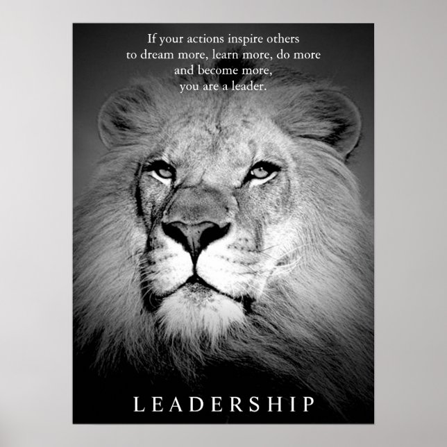 Affiche Leadership motivationnel du lion noir et blanc (Devant)