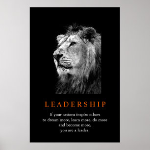 Affiche Leadership motivationnel Lion noir blanc