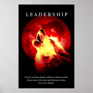 Affiche Leadership motivationnel Wolf Red Night Moon