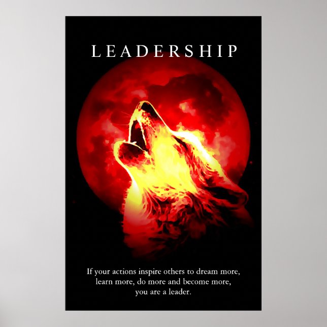 Affiche Leadership motivationnel Wolf Red Night Moon (Devant)