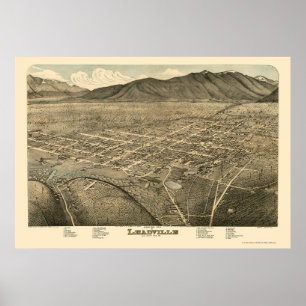 Affiche Leadville, carte panoramique de Co - 1879