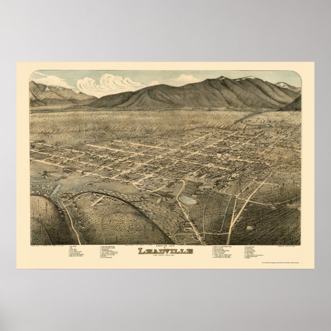 Affiche Leadville, CO Carte panoramique - 1879 (Devant)