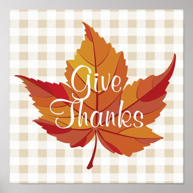 Affiche Leaf de automne Merci White Plaid (Devant)