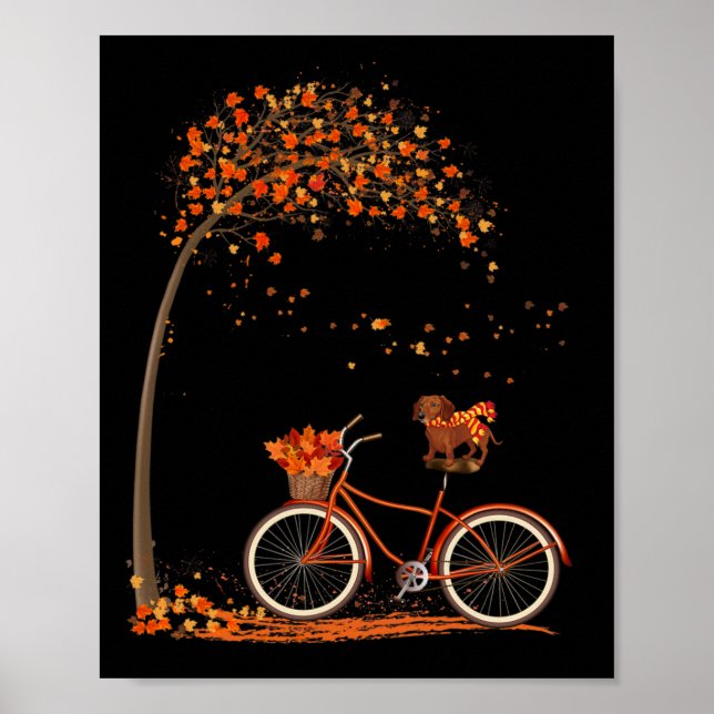 Affiche Leaf de chien Automne Cyclisme d'automne amusant D (Devant)