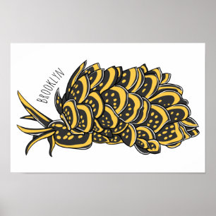 Affiche Leaf gilled sea slug cartoon illustration