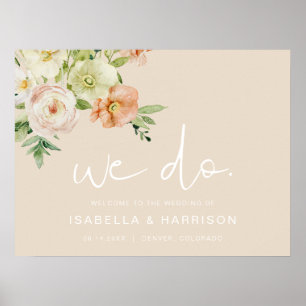 Affiche LEAH Crème Beige Floral Nous Nous Marions Bienvenu