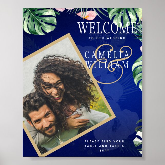 Affiche LeahG Mariage floral bleu vert tropical (Devant)