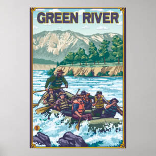 Affiche L'eau blanche transportant par radeau - la rivière