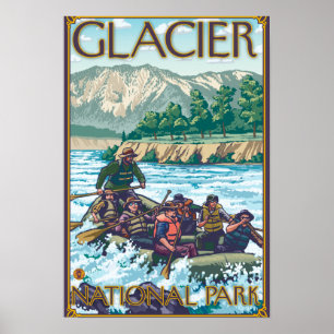 Affiche L'eau blanche transportant par radeau - parc