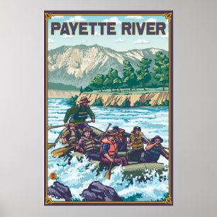 Affiche L'eau blanche transportant par radeau - rivière de
