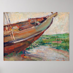 Affiche Lebourg - Bateau de pêche sur le rivage