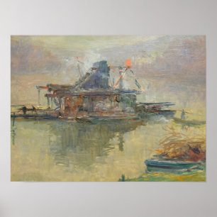 Affiche Lebourg - Dredger Sur La Seine Près De Rouen