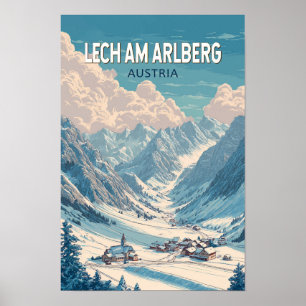 Affiche Lech am Arlberg Autriche Illustration Art de voyag