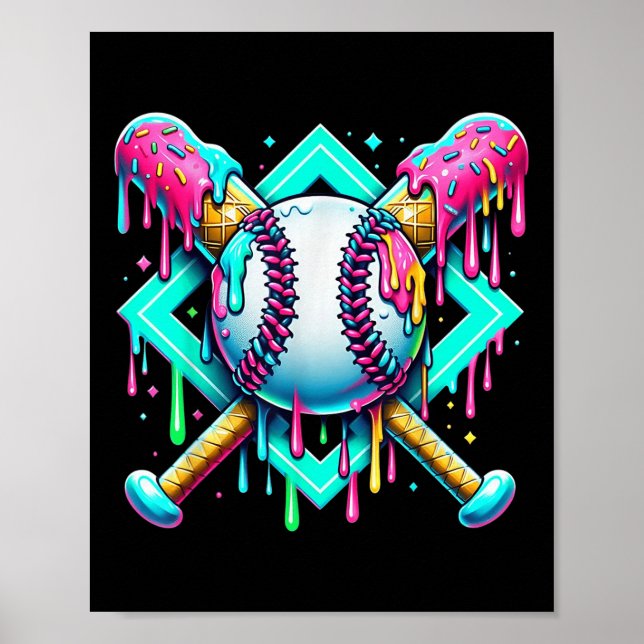 Affiche Lèchement De Baseball Pour Garçons Crème Glace Déc (Devant)