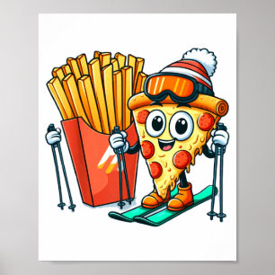 Affiche Leçon de ski pour enfants pizza frite ski