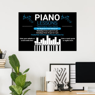 Affiche Leçons de piano personnalisées Professeur de musiq