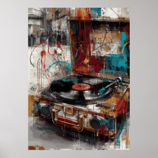Affiche Lecteur de Disques Vintage Pop Art Musique Design 
