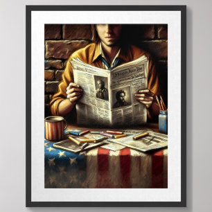 Affiche Lecteur de journaux Pastel Drawing