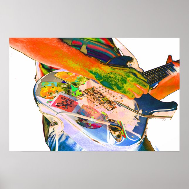 Affiche Lecteur guitare, couleurs psychadéliques conceptio (Devant)