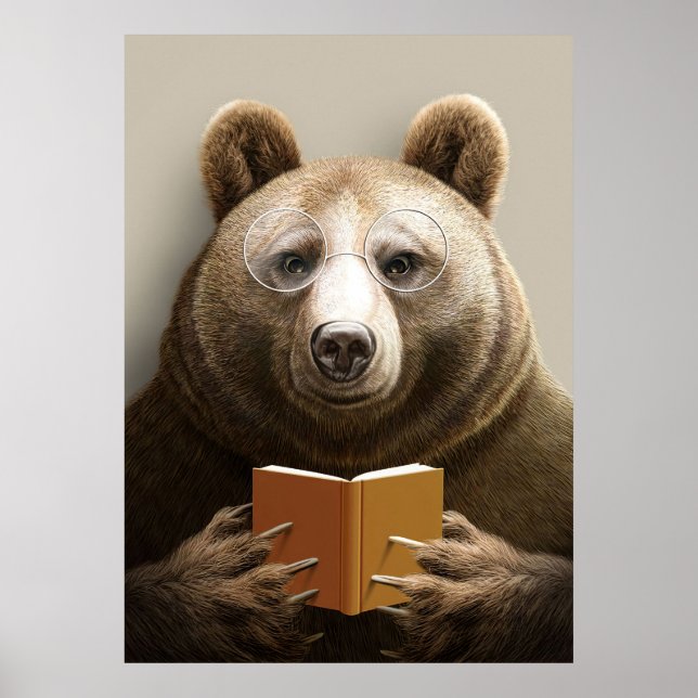 Affiche Lecteur Ours Cadeau Lire Un Livre (Devant)
