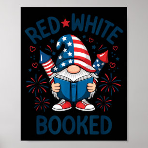 Affiche Lecteur patriotique Livre rouge blanc Feu d'artifi