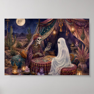 Affiche Lectrice de Tarot Squelette Gothique Art Fantôme W