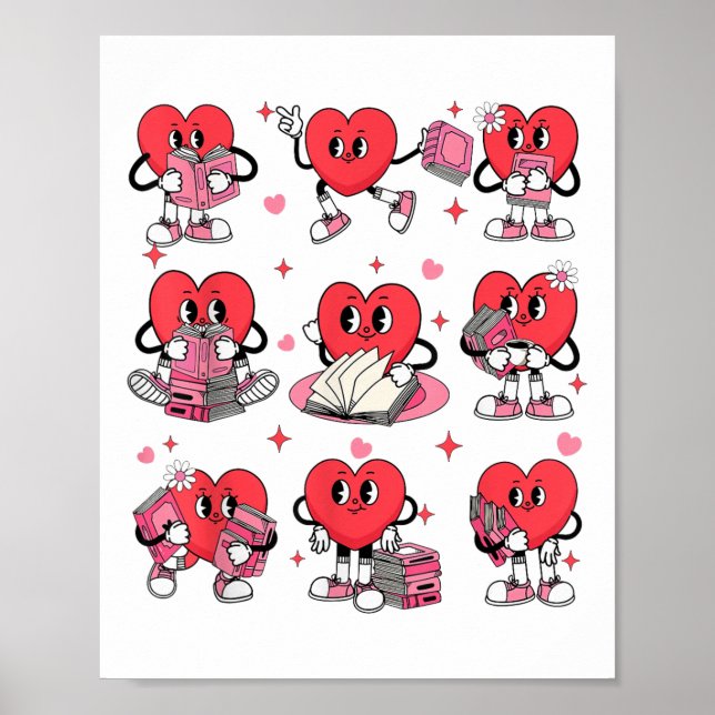 Affiche Lecture cardiaque Un livre Valentines Jour Enseign (Devant)