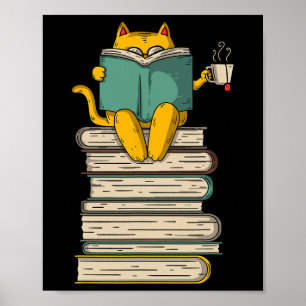 Affiche Lecture Chat - Livre Drôle Et Thé Lover Cadeau Cou