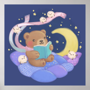 Affiche Lecture de l'ours en peluche avec illustration de