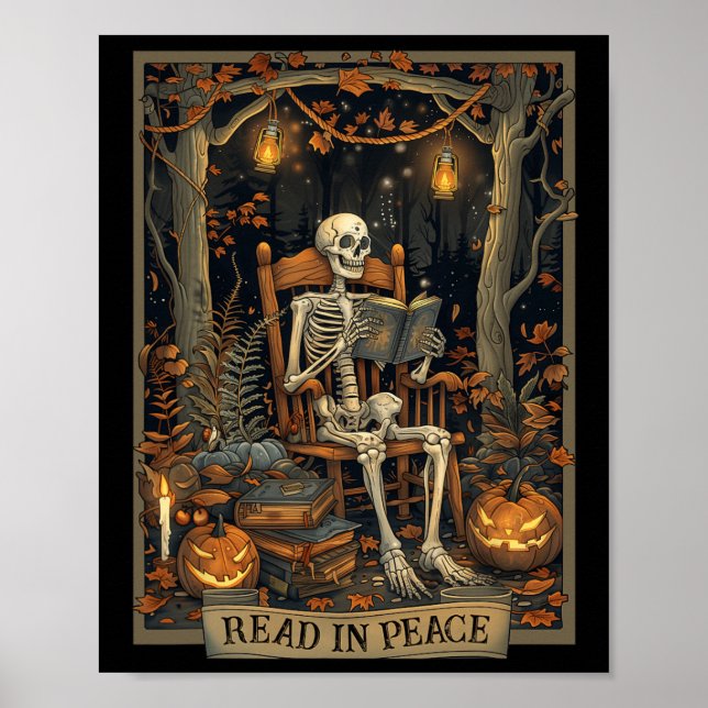 Affiche Lecture drôle en paix squelette Halloween Lecture  (Devant)