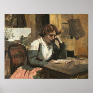 Affiche Lecture féminine - Jean-Baptiste - Corot Art