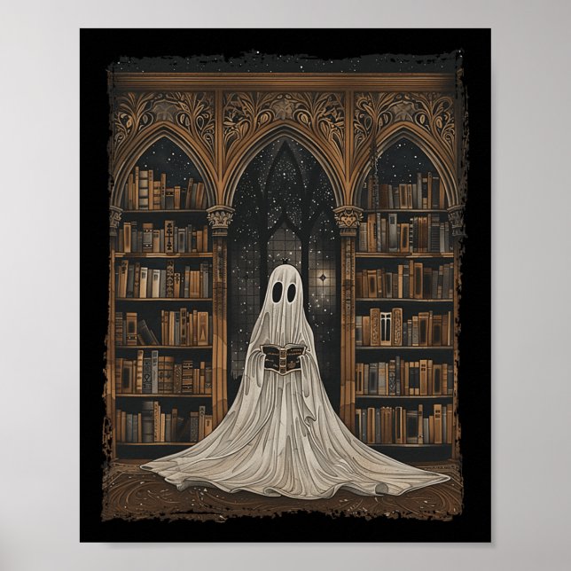Affiche Lecture Ghost Library Halloween Librairie Livre Lo (Devant)