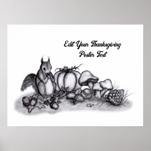 Affiche L'écureuil en Automne, Bon thanksgiving !