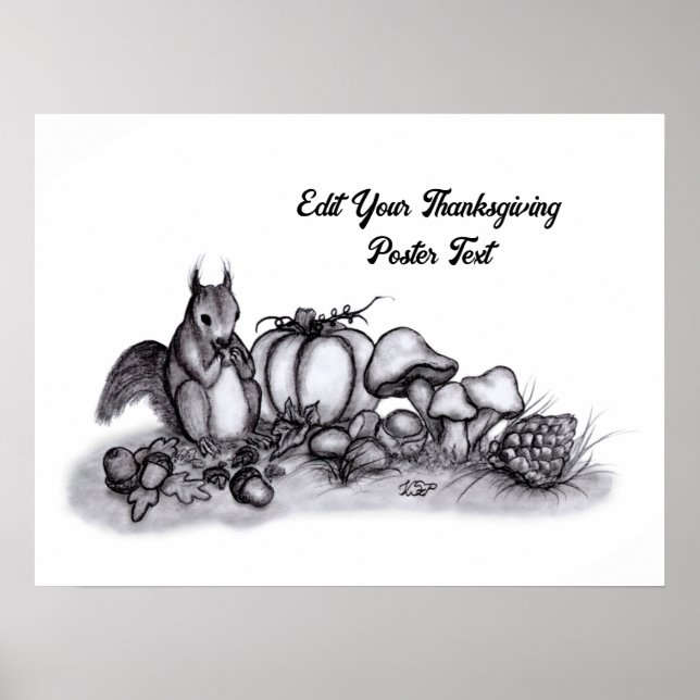 Affiche L'écureuil en Automne, Bon thanksgiving ! (Devant)