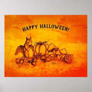 Affiche L'écureuil en automne, Bonne Halloween !